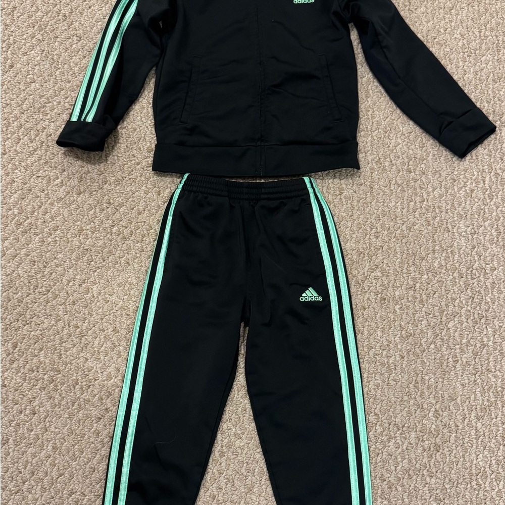 Adidas Black and Green Tracksuit